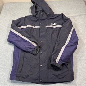 FedEx Work Jacket Rg 3xl Navy Purple Reflective Logo Full Zip Hooded Men